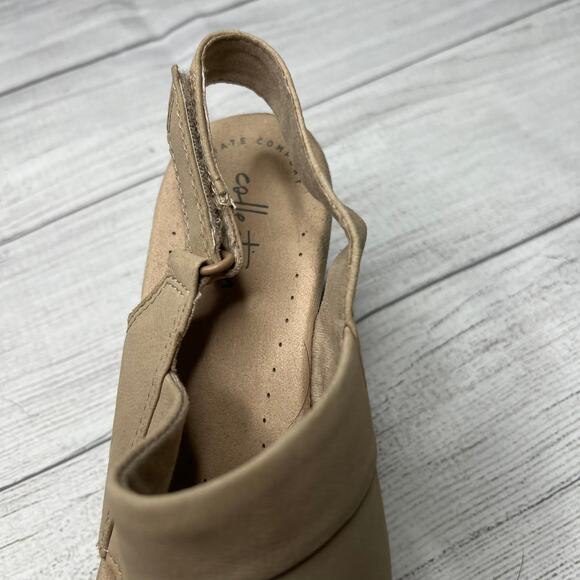 Clarks Collection Suede Nude Cork Wedge Heels Platform Sandals Size 7.5 M - Picture 3 of 8